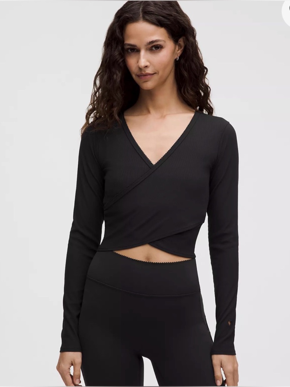 Lululemon Nulu Ribbed Wrap Front Long Sleeve Black Small NWT Heart Detail